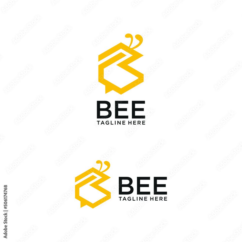 Bee logo letter B forms a cube object with yellow colors Bee logo letter B forms a cube object with yellow colors