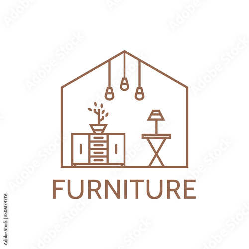 House logo, lamp, drawer shelf, home Furniture logo designs concept vector illustration
