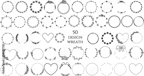 50 wreath floral round frames,
hand drawn,doodle,line art,  vector illustration. photo