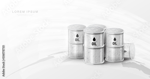 Oil barrel on World map. 3D Oil barrel in Low polygon, wireframe style