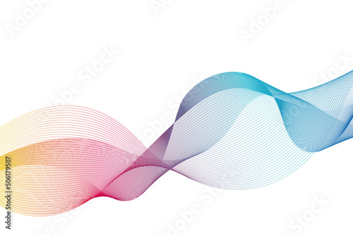 Colorful abstract wave lines simulating a fluid horizontally on a white background, ideal for technology, music, science and the digital world