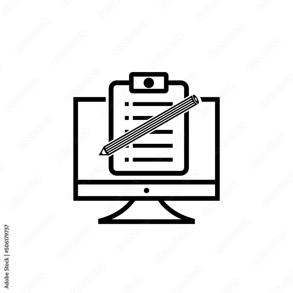 Desktop computer with digital questionnaire icon isolated on white background Desktop computer with digital questionnaire icon isolated on white background
