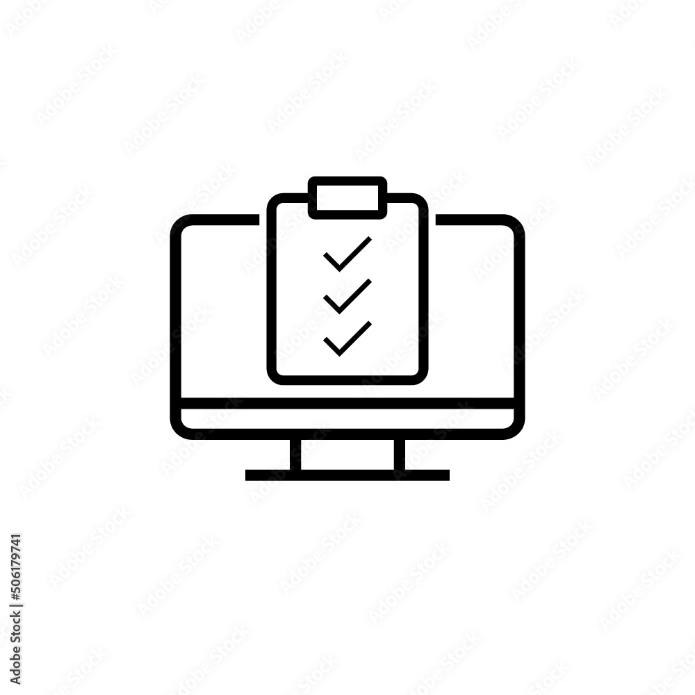 Desktop computer with digital questionnaire icon isolated on white background Desktop computer with digital questionnaire icon isolated on white background