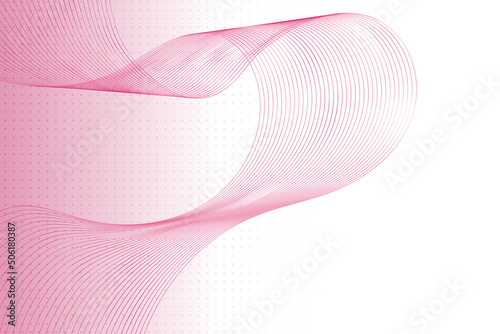 Pink abstract wave lines flowing on a white background with a dot pattern, ideal for slides or for topics on technology, music, science and the digital world
