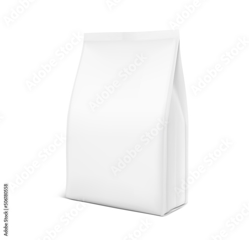 Vertical bag mockup. Vector illustration. High realistic detail. Isometric view. Ready for your design. Suite for the presentation of coffee, food, for pets and etc. EPS10.	