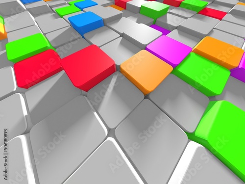 Colorful cubes blocks chaotic construction background