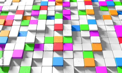 Colorful cubes blocks chaotic construction background