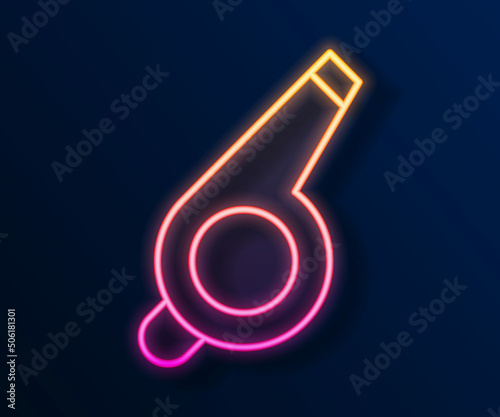 Glowing neon line Whistle icon isolated on black background. Referee symbol. Fitness and sport sign. Vector