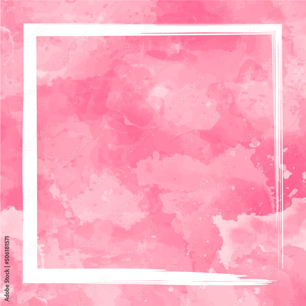 Pink marbled watercolor frame background with a square frame of white paint, ideal for an invitation or anniversary card Pink marbled watercolor frame background with a square frame of white paint, ideal for an invitation or anniversary card