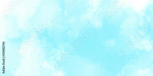 Abstract soft blue sky watercolor background with paint. Colorful bright ink and watercolor textures on white paper background. blue sky background with clouds. blue watercolor background.