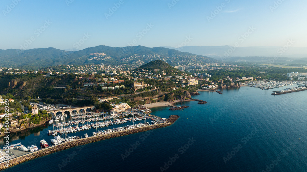 Aerial view of Château de la Napoule at Cannes on a sunny morning