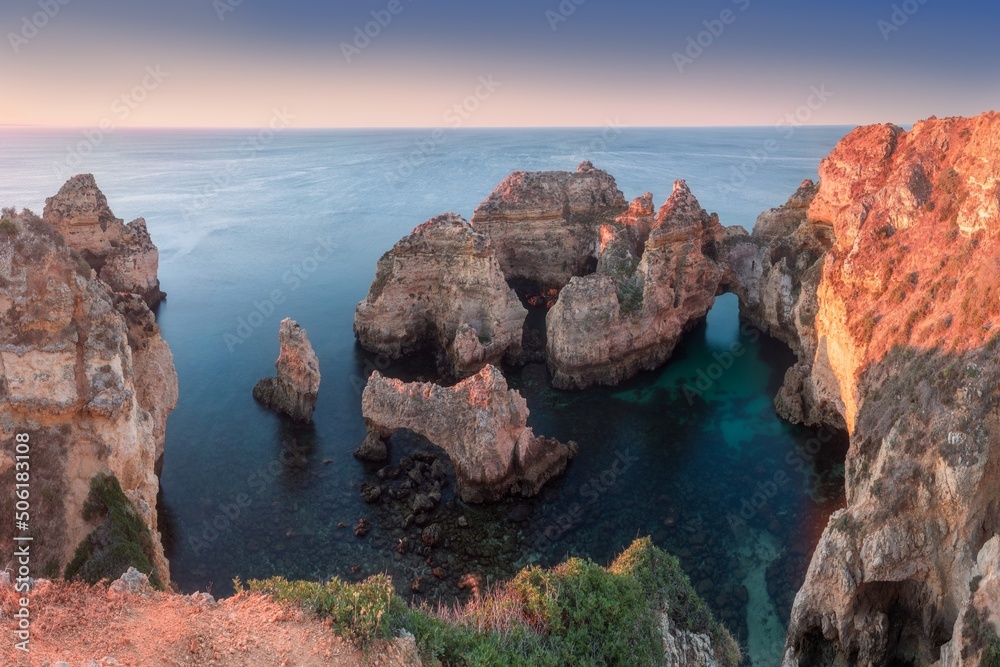 Natural cliffs and beaches, Algarve, Lagoa, Portugal.
Summer season.