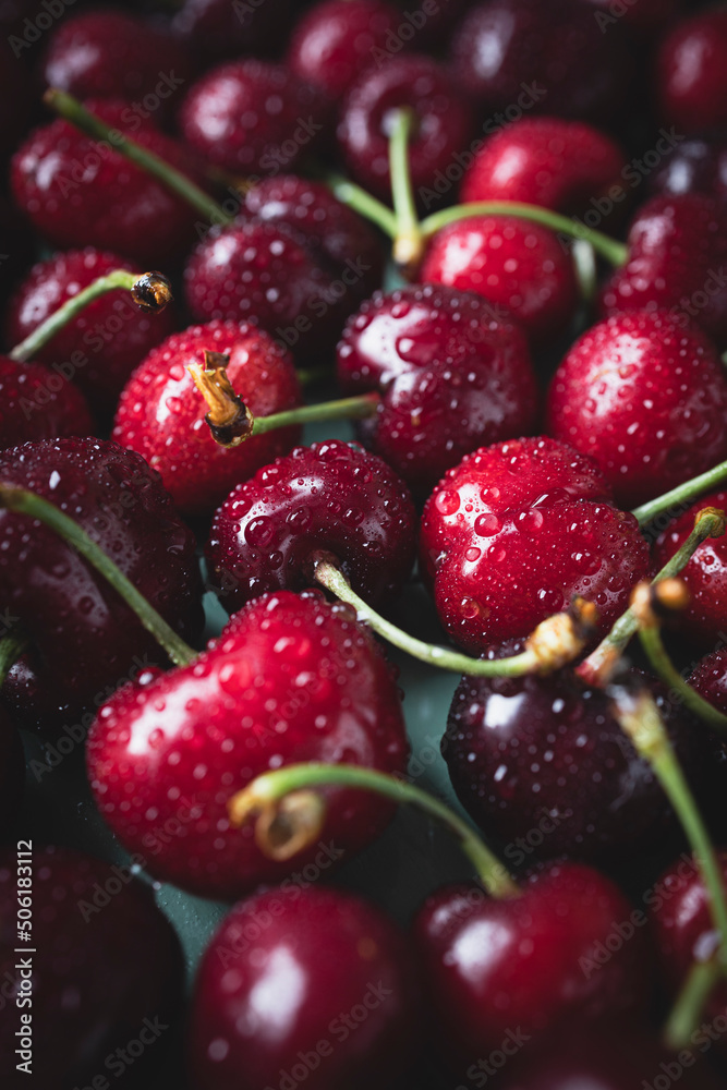 Close-up of delicious fresh and freshly washed cherries Close-up of delicious fresh and freshly washed cherries