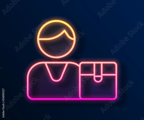 Glowing neon line Buyer icon isolated on black background. Vector
