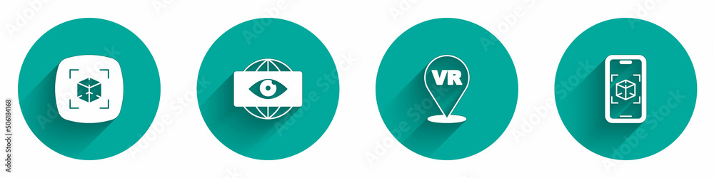 Set 3d modeling, Big brother electronic eye, Virtual reality and icon with long shadow. Vector Set 3d modeling, Big brother electronic eye, Virtual reality and icon with long shadow. Vector