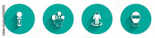 Set VR controller game, Virtual reality glasses, 3d modeling and icon with long shadow. Vector