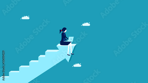 Working that grows. Businesswoman working on arrows that grow. business concept vector illustration