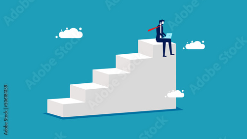 Success in work. Businessman working on a growing ladder. Business concept vector illustration