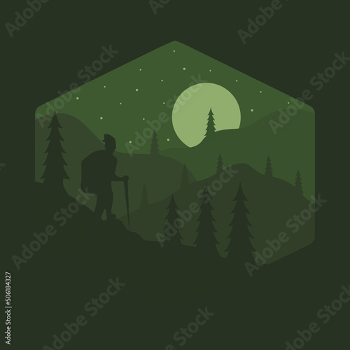Adventure and climbing in nature in the dark graphic illustration vector art t-shirt design