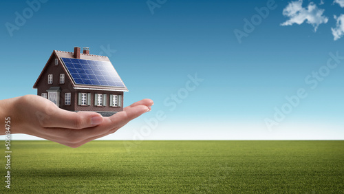 Bild auf Leinwand House with solar panels