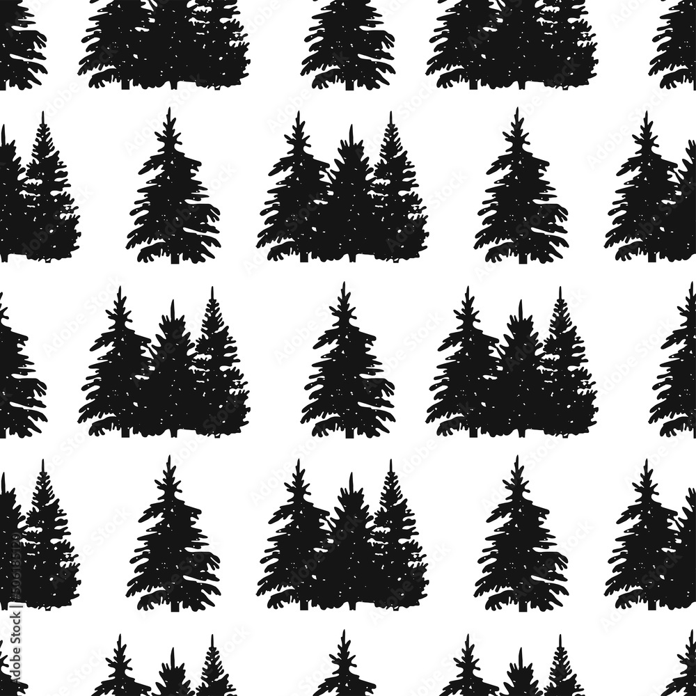 Christmas trees seamless pattern vector silhouette. forest vector ...