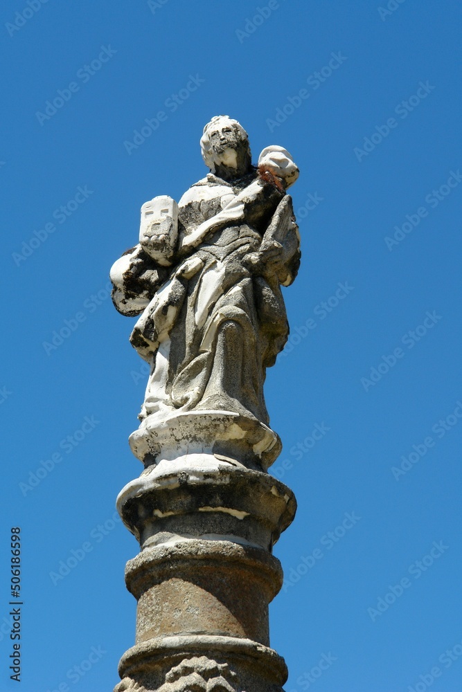 Statue on the Saint Barbara Garden fountain in Braga, Norte - Portugal 