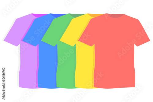 T-shirts in the colors of the rainbow on a white background, a symbol of freedom of choice and self-expression