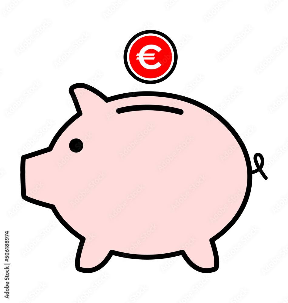 Piggy bank flat icon, sign vector with euro web symbol. Money income, economic graphic button Piggy bank flat icon, sign vector with euro web symbol. Money income, economic graphic button