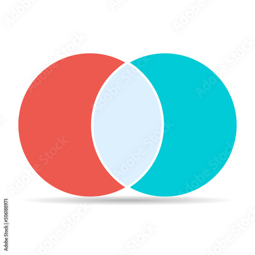 Venn diagram maths vector with shadow, Negative space, color modern icon - isolated on white background