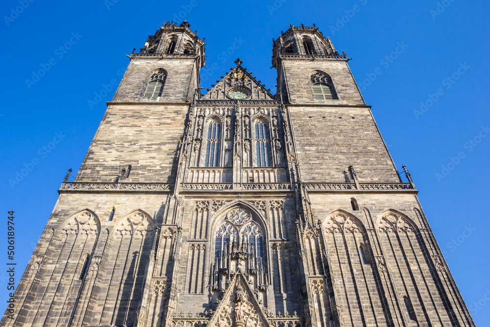 Front facade of the Magdeburger Dom church in Magdeburg, Germany