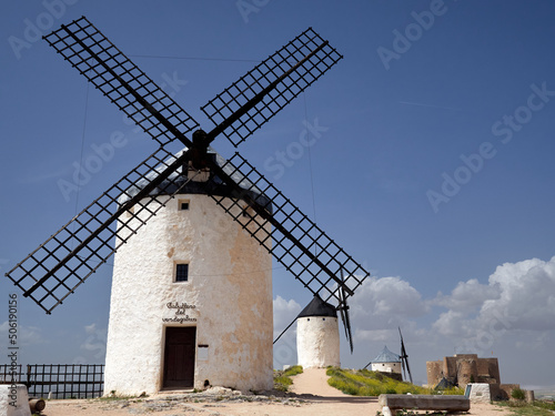 Traditional windmills in Calderico hill in Consuegra, province of Toledo, Castilla La Mancha, Spain photo