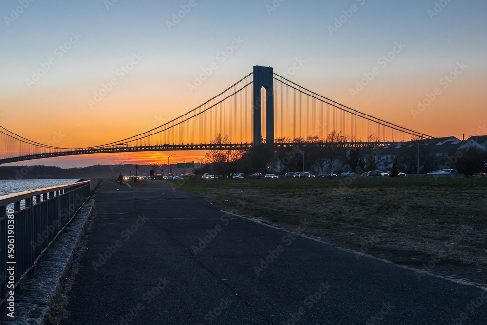 Verrazano bridge at sunset 