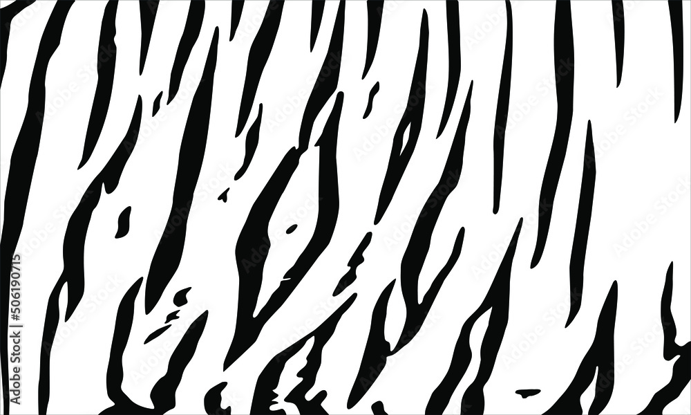 Tiger (Big Cat Family) Motifs Pattern on Black-White. Animal Print Series. Vector Illustration