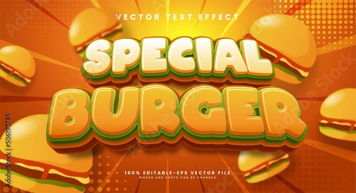 Special burger 3d text effect, suitable for fast food product.