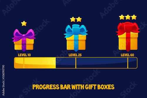 Progress bar with Gift boxes for Game UI