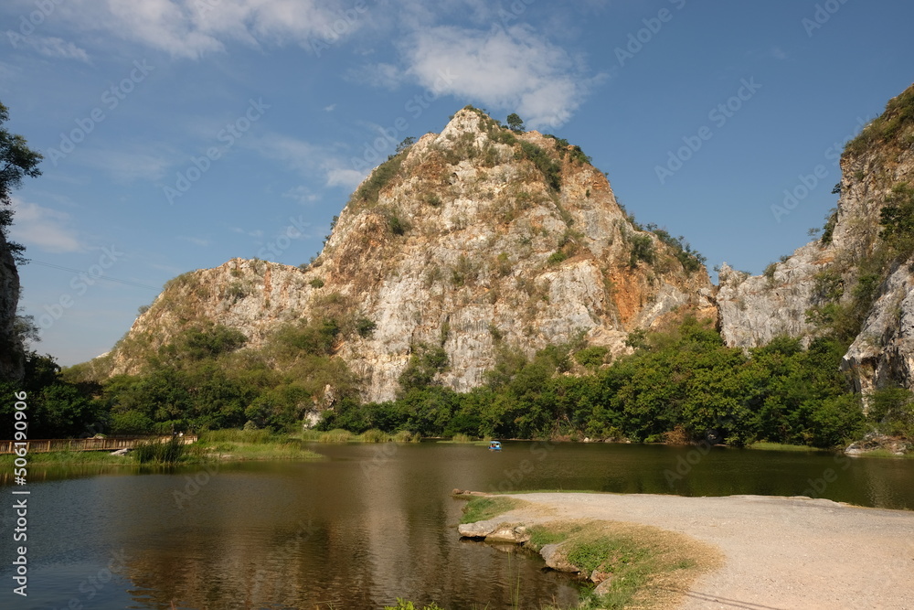 limestone mountains and ponds