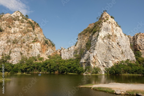 limestone mountains and ponds