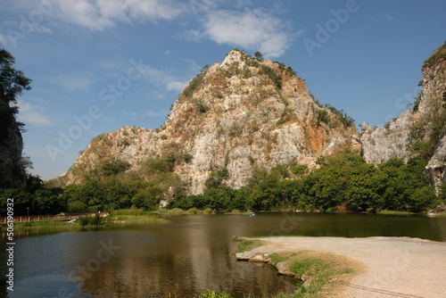 limestone mountains and ponds