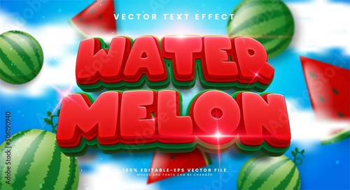 Watermelon 3d editable text effect with red color, suitable for tropical fruit themed.