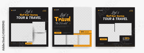 Traveling social media post banner template design, Tour travel holiday tourism marketing social media post