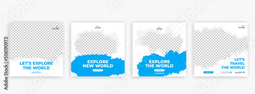 Traveling social media post banner template design, Tour travel holiday tourism marketing social media post