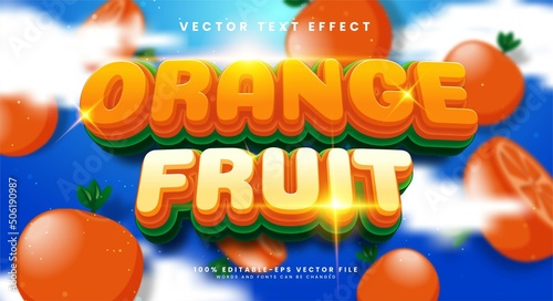 Orange fruit 3d editable text effect with orange color, suitable for sweet food concept.