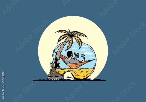 Man on hammock in skull shape illustration