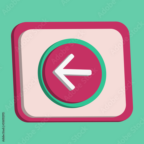 3D icon arrow left button vector with turquoise and pink color, best for your property images