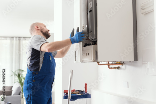 Professional boiler service at home photo