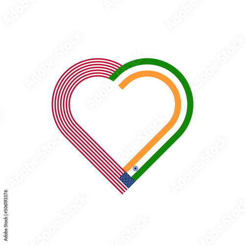 unity concept. heart ribbon icon of united states and india flags. vector illustration isolated on white background