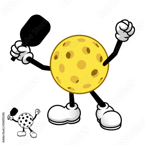 Pickleball Holding Paddle Winner Pose with Black and White Line Art Drawing