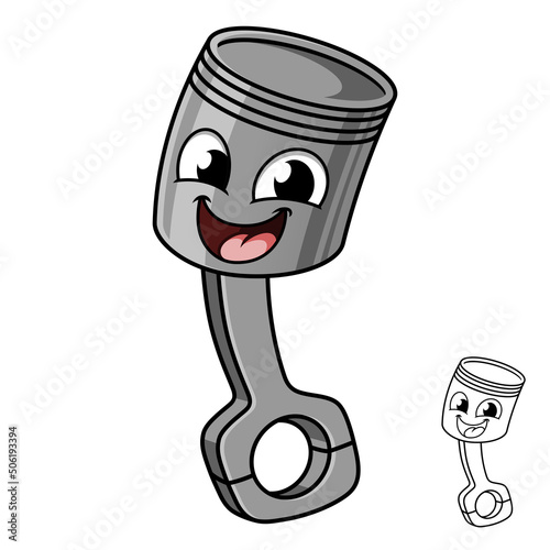Happy Piston with Black and White Line Art Drawing