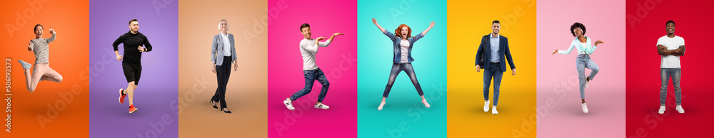 Obraz premium Set of beautiful men and women posing on studio background