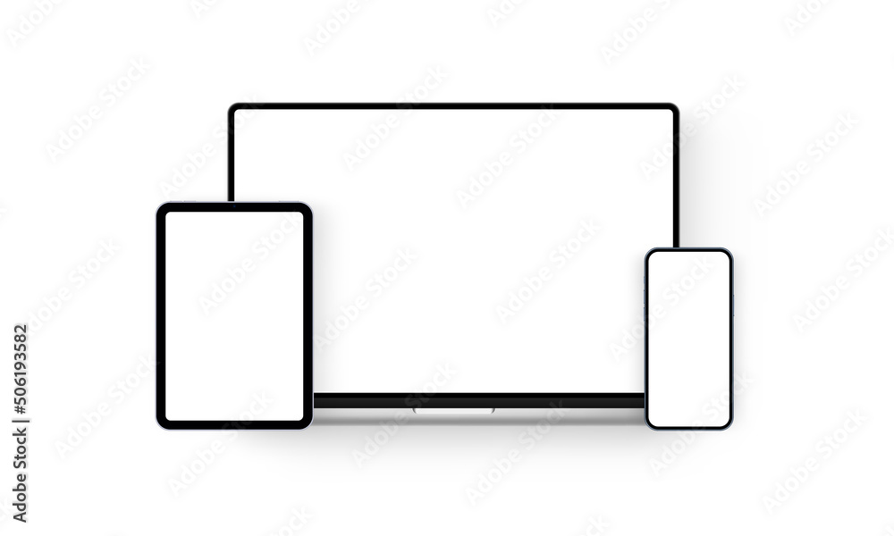 Laptop, Tablet, Smartphone With Blank Screens, Isolated on White Background. Vector Illustration Laptop, Tablet, Smartphone With Blank Screens, Isolated on White Background. Vector Illustration